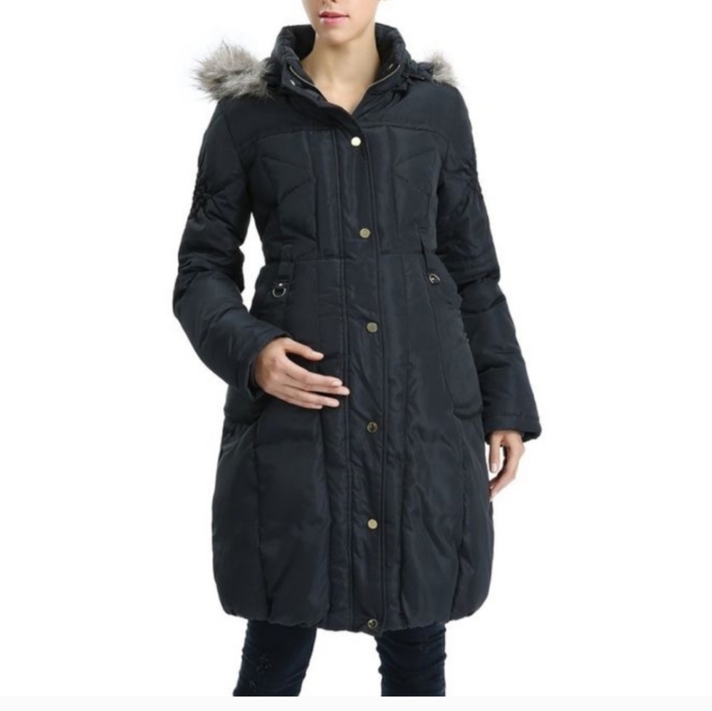 Maternity Kimi and Kai Black Long Down Fill Puffer Coat size S